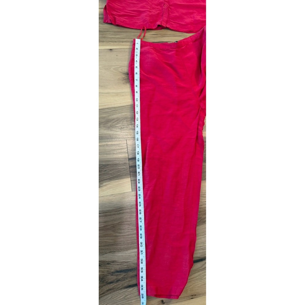 Eileen Fisher XS S Red Silk Linen Two Piece Button Shirt Pants Set Quiet Luxury - Picture 12 of 13